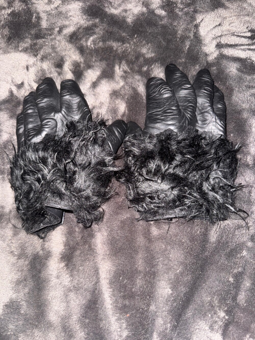 Furry black gorilla gloves